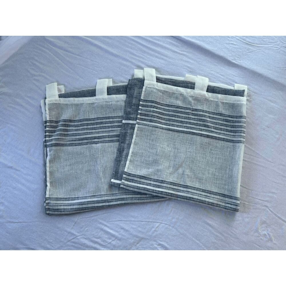 Nicole Miller New York Sheer Tab Blue/White Stripe Long Curtains Panels, 84x37